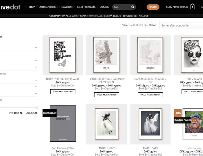 CreativeDot - Design webshop/salgsportal med eget brand - Omsætning ca. 130.000 kr. i 2018 (på standby)