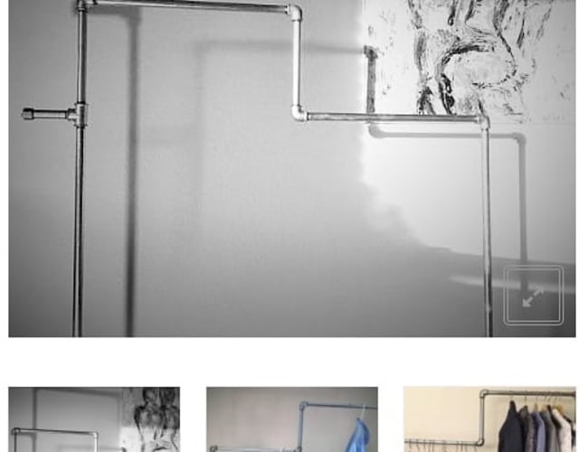 Webshop med salg og udlejning af rustikke tøjstativer i vandrør træ.