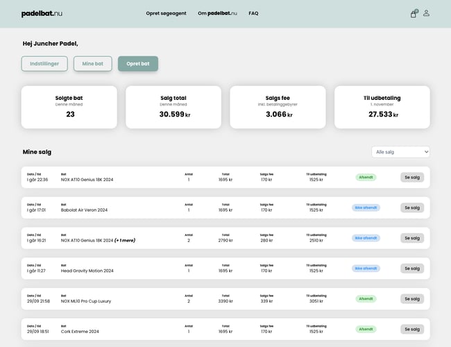 Padelbat.nu - vi hjælper forhandlere af padelbat til flere slag! Super lækker designet og 100% automatiseret platform, som sælger padelbat for forhandlere mod et mindre cut pr. salg.