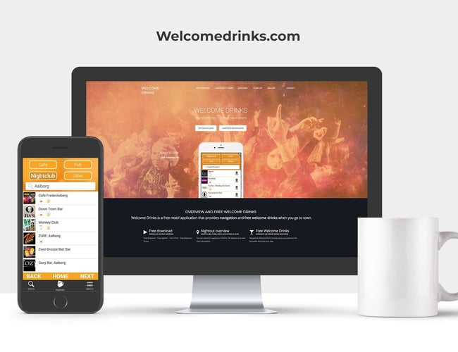 welcomedrinks.com - App koncept med gratis drink når du skal i byen - Konkurs salg