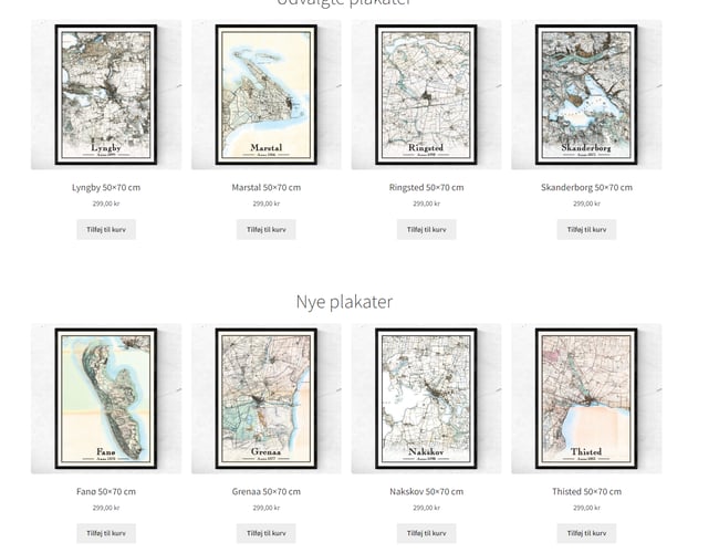 Dropshipping plakat webshop med historiske kort