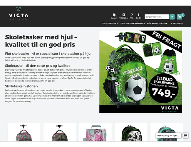 victa.dk - webshop med salg af skoletasker og speciale i rulletasker