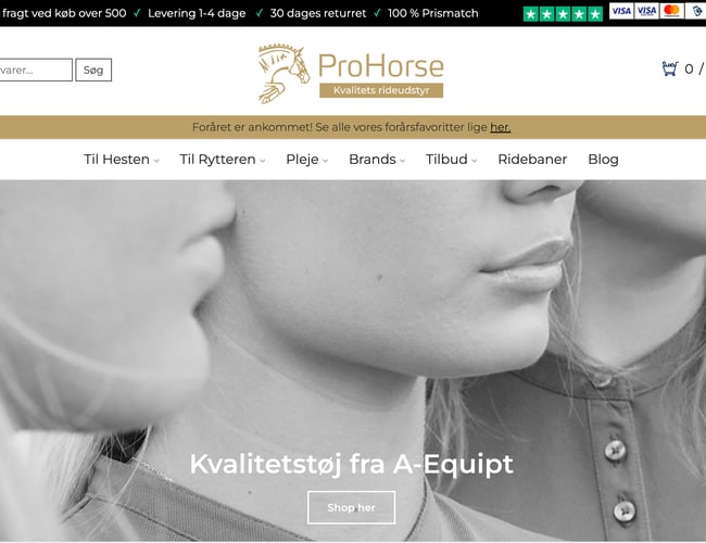 Velrennomeret rideudstyrs webshop med delvist dropshipping koncept! omsætning 2022: 2022: 624.288 kr.