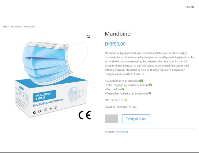 Køreklar og optimeret mundbind webshop lavet i WooCommerce