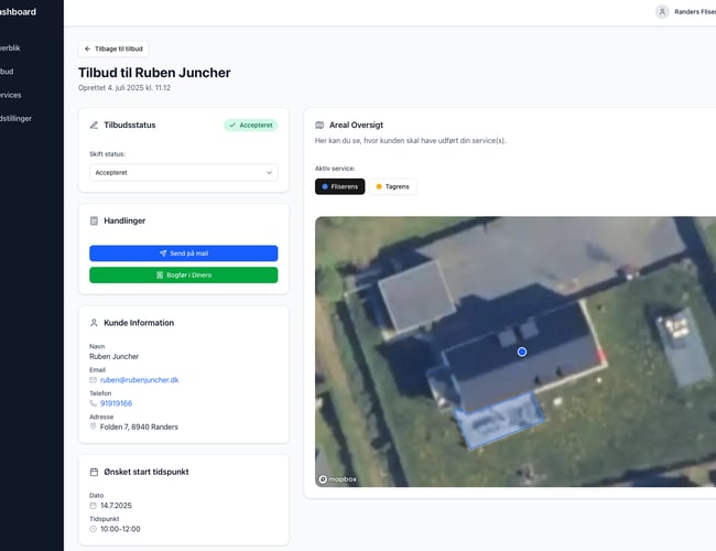 SkyQuote – SaaS til udendørs servicefirmaer (fliserens, tagrens, algebehandling mv.)  100% automatiseret opmåling, tilbud og fakturering – giver kunderne pris på få sekunder og øger salget!