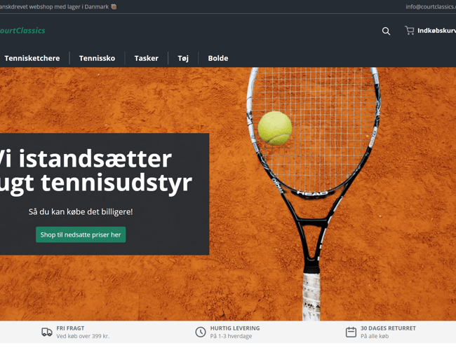 Køreklar webshop med secondhand tennisudstyr