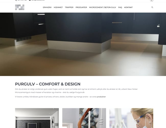 Hjemmeside indenfor gulvbehandling - Forretningen tilbyder microcement i private hjem