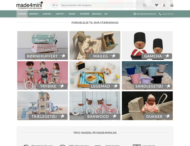 made4mini.dk - Veldrevet webshop med stort potentiale - Børnelegetøj, udstyr og gaver 