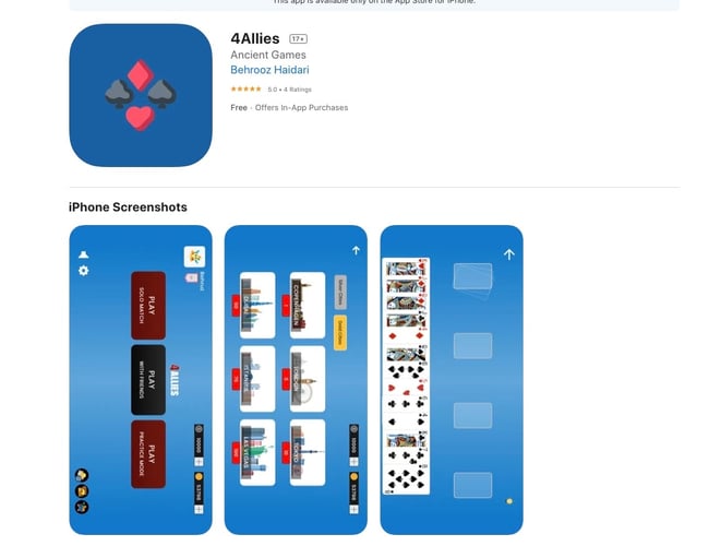 4Allies er et online kortspil til IOS/ANDROID - 1200 downloads