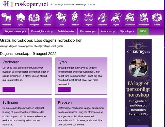 Større horoskophjemmesider sælges - Overskud på 12.500 pr mdr. sælges 