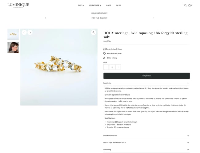 Eksklusiv webshop smykkebutik til salg – LUMINIQUE