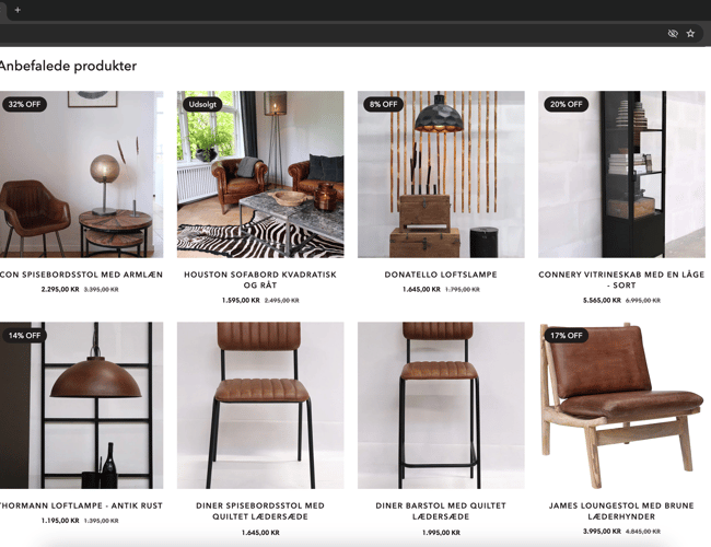 Spritny Shopify webshop (møbler, boliginteriør, lamper)