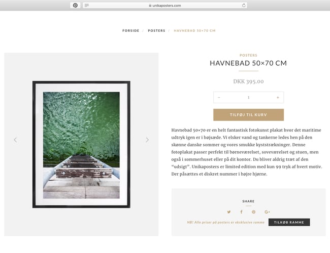 Webshop i super lækkert design - Salg af plakater - Omsætning 2018: 44.350 kr.