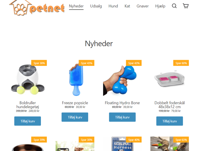 Webshop med salg af dyreartikler - Månedlig omsætning på ca. 150.000 kr.