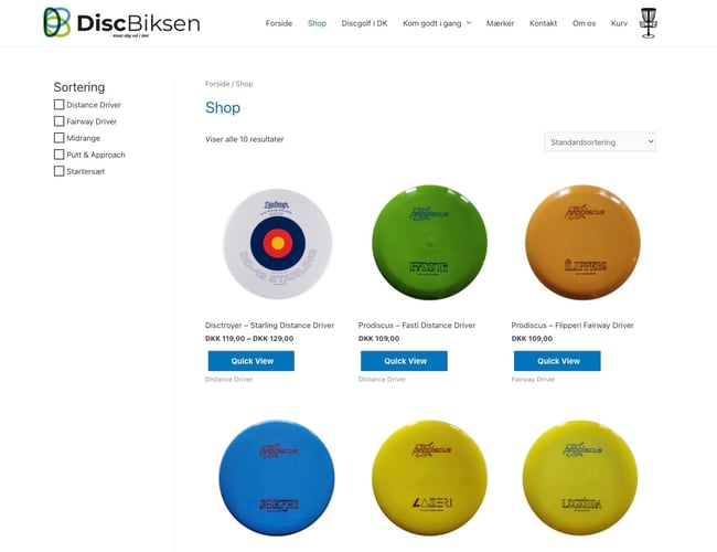 Discgolf Webshop - Fuldt fungerende hjemmeside med betalingløsning og lille lager - Til salg