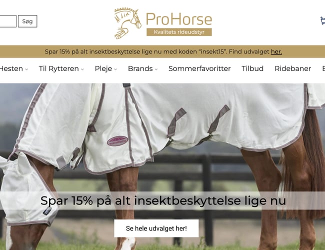 ProHorse.dk - webshop med salg af rideudstyr sælges!