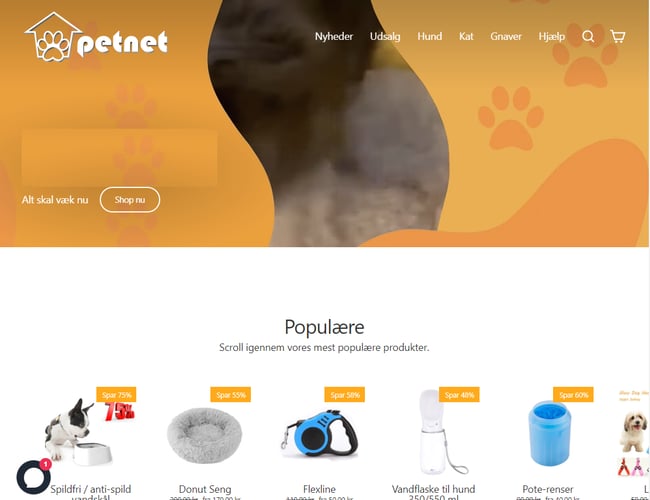 Webshop med salg af dyreartikler - Månedlig omsætning på ca. 150.000 kr.