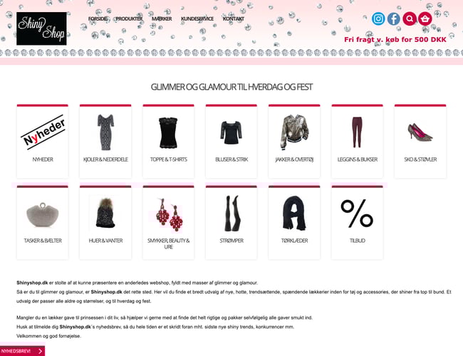 Shinyshop.dk - Netshop med Glimmer og Glamour til hverdag og fest til salg.