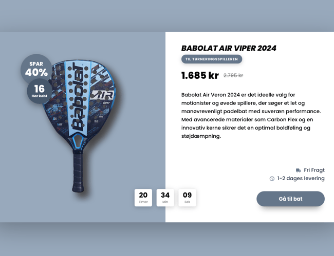 Padelbat.nu - vi hjælper forhandlere af padelbat til flere slag! Super lækker designet og 100% automatiseret platform, som sælger padelbat for forhandlere mod et mindre cut pr. salg.