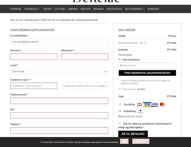 Moderne B2C tøj webshop - Deliciae.dk - Omsatte 11.000 kroner første måned.
