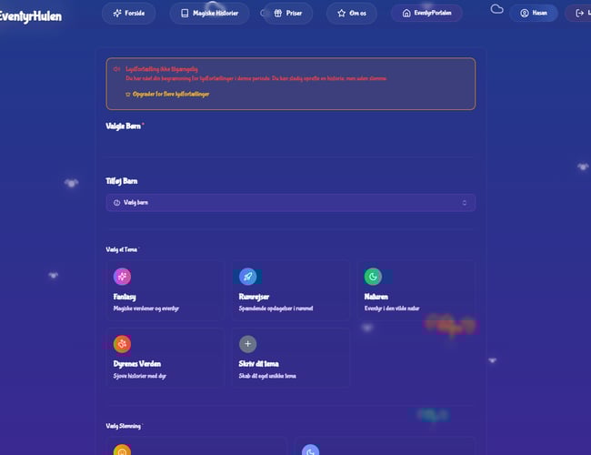 Eventyrhulen.nu – Magisk AI-historieunivers for børn 100% automatisere – KLAR TIL OVERTAGELSE (NEDSAT)