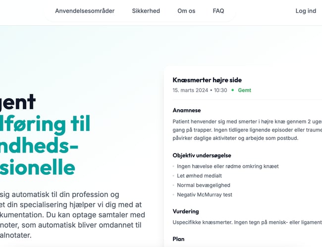 CareNote – AI-drevet SaaS-platform til sundhedssektoren!  Kan optage lægesamtaler og omdanne dem til præcise journalnotater. Klar til vækst og skalering!