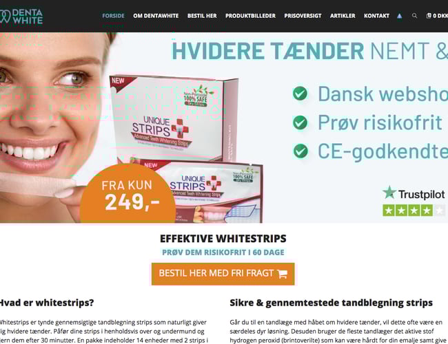 Webshop med tandblegning - Leverandør aftale medfølger - ce-godkendte 