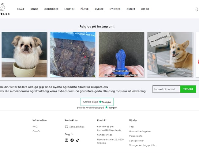 Webshop der sælger hundeartikler og med 4,7 stjerner