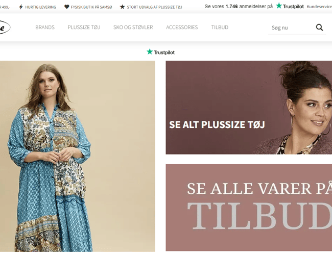 E-mærket webshop med plussize tøj - Høj tilfredshedsscore på Trustpilot på 4,9 ud af 5