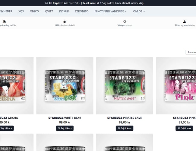 100% køreklar webshop på flere sprog, inkl leverandør. - Produkterne er nikotin fri produkter og tobak fri 