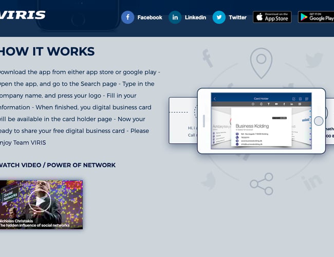 viris.dk - Digital Visitkort App til B2B tilgængelig i både App Store & Google Play