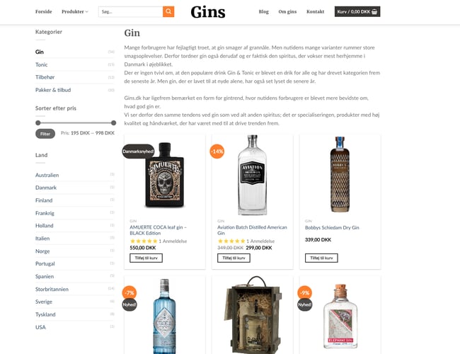 gins.dk - Webshop med gin med mulighed for dropshipping - Omsat for +40.000DKK maj måned 