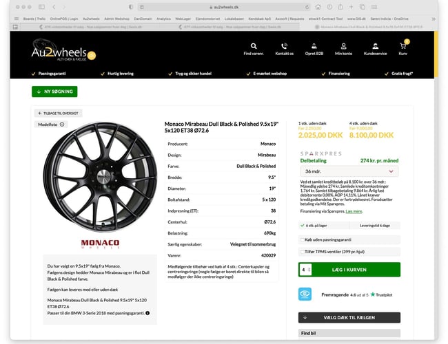 Webshop med salg af dæk & fælge - Dropship - Omsætning: 2.800.000 - Årlig løn før skat: 200.000 kr.