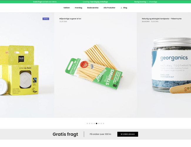 Webshop med bæredygtige produkter inkl. varerlager