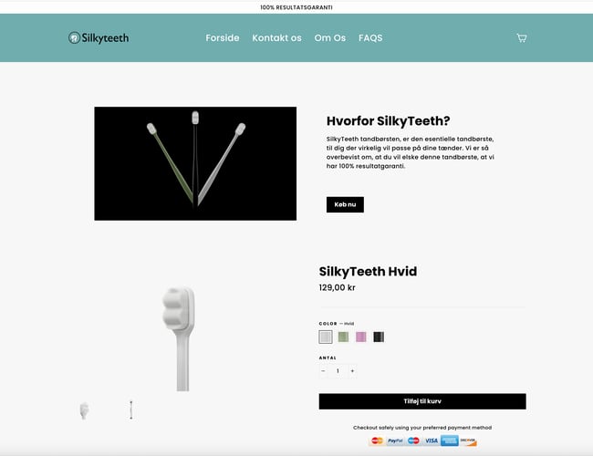 Køreklar webshop med salg af nyudviklet tandbørster
