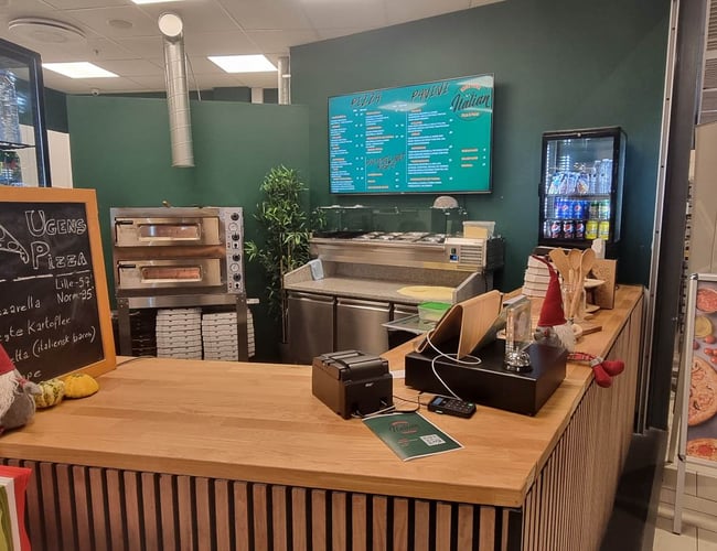 Pizzeria med unik beliggenhed i Glostrup centeret lige foran Føtex. 