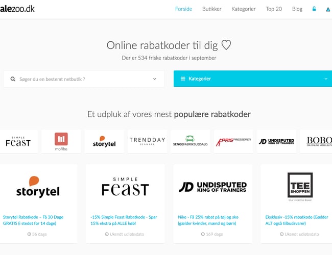 Salezoo.dk - Affiliate rabatkode side med 320+ forretninger - Overskud på 501.000 kr. før skat i 2018