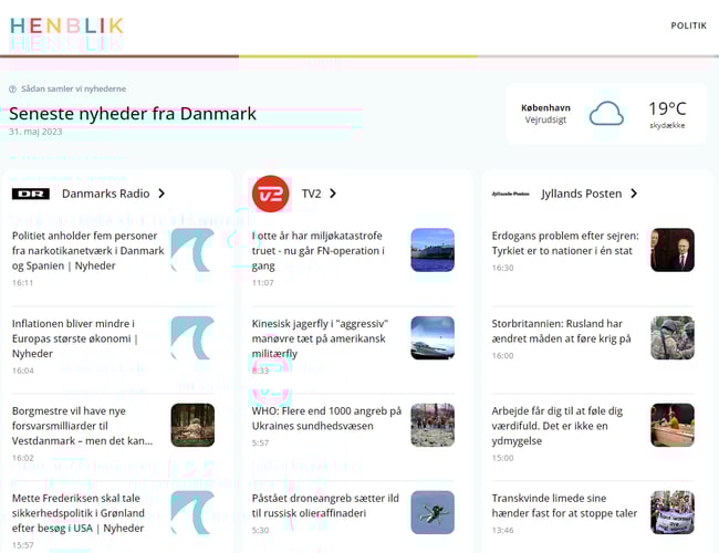 Online nyhedsaggregator for store danske medier