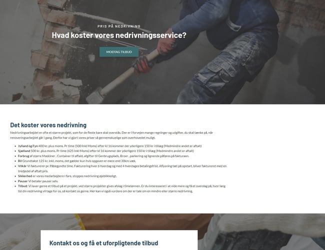 Nedrivnigs firma hjemmeside.