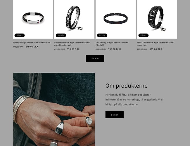 Flot eksklusiv webshop med salg af herrearmbånd og herreringe