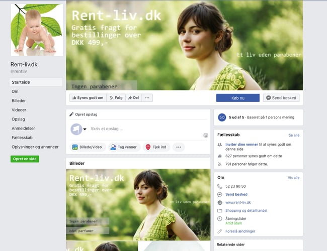 Rent-liv.dk - Webshop med rene produkter og god SEO placering - Omsat 10.200 i 2018.