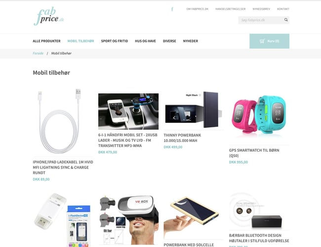 fabprice.dk - Webshop med salg af gadgets, mobil tilbehør m.m.