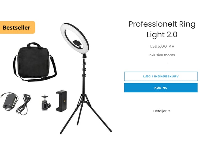selfietime.dk/ring-light.dk Sælges Danmarks førende webshop af ring lights+mere