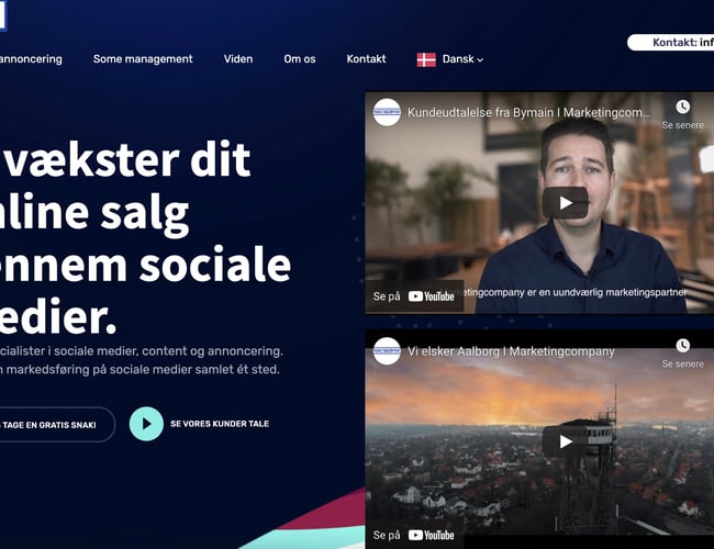 Marketing bureau til salg med kunder, udtalelser og neonskilt.