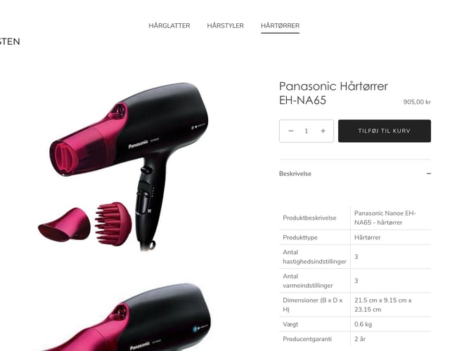 Køreklar webshop med salg af hårprodukter