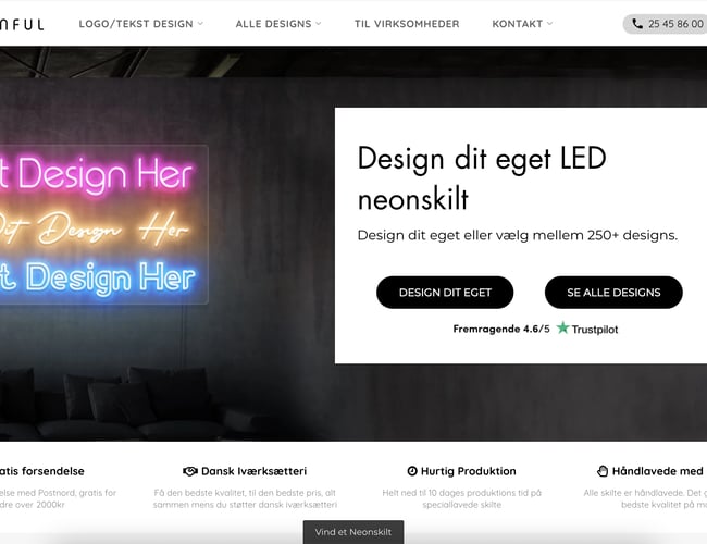 Etableret e-mærket webshop, salg af speciallavede LED neon skilte - Overskud før skat: 250.000 DKK (6mdr)