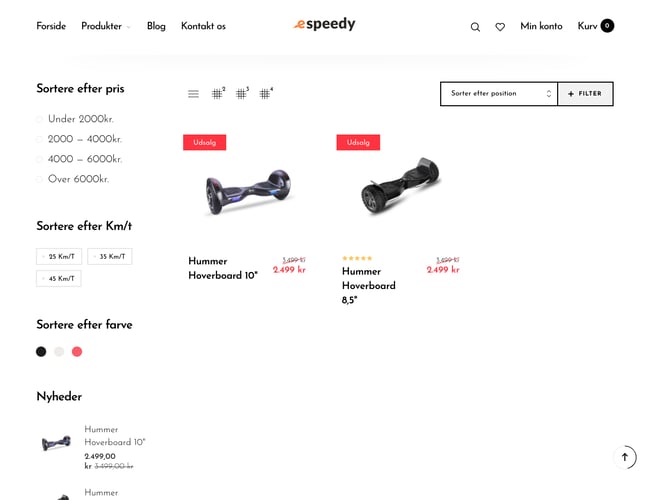 Komplet dropshipping webshop med el-løbehjul m.fl. - www.e-speedy.dk