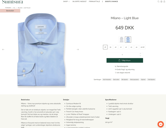 Etableret online skjorte-virksomhed til salg