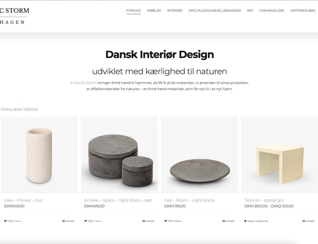 Webshop A Nordic Storm - Håndlavet produkter med forhandler liste - Omsætning 70.000 kr.