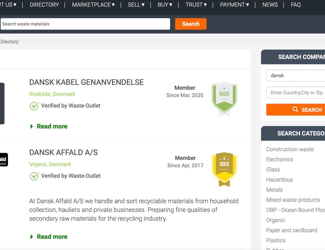 Online B2B markedsplads for affaldsressourcer